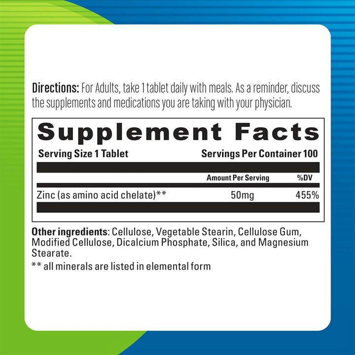 Blueberry Naturals Chelated Zinc 50 mg Tablets 100's B0272 - Easy Pharmacy LLC