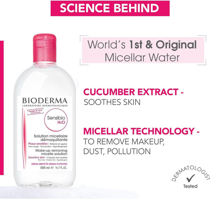 Bioderma Sensibio H2O Cleansing & Make up Removing Micellar Water 500ml - Easy Pharmacy LLC