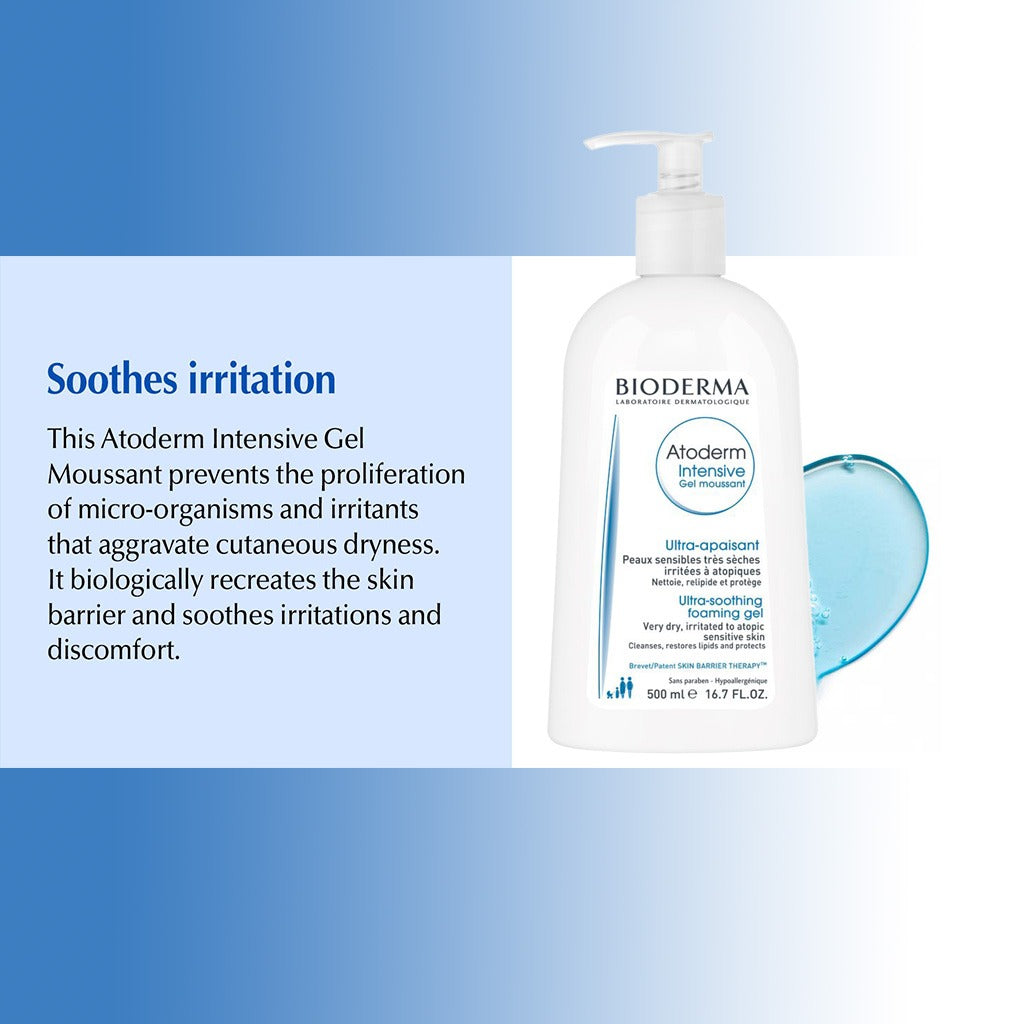 Bioderma Atoderm Intensive Gel Moussant, Foaming Gel Cleanser For Dry Skin & Atopic Sensitive Skin 500ml - Easy Pharmacy LLC