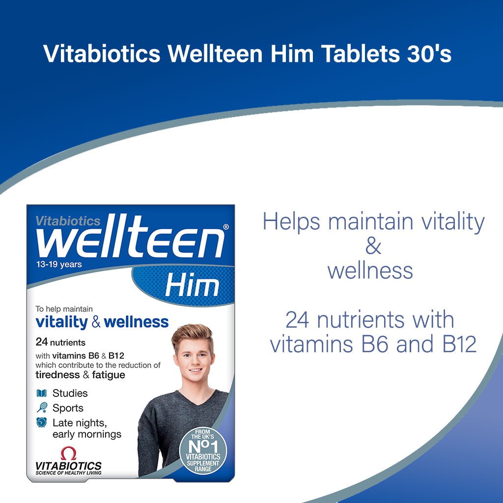 Vitabiotics Wellteen HIM Multivitamin Supplement Tablets For Teenage Boys, Pack of 30's - Easy Pharmacy LLC