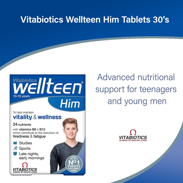 Vitabiotics Wellteen HIM Multivitamin Supplement Tablets For Teenage Boys, Pack of 30's - Easy Pharmacy LLC