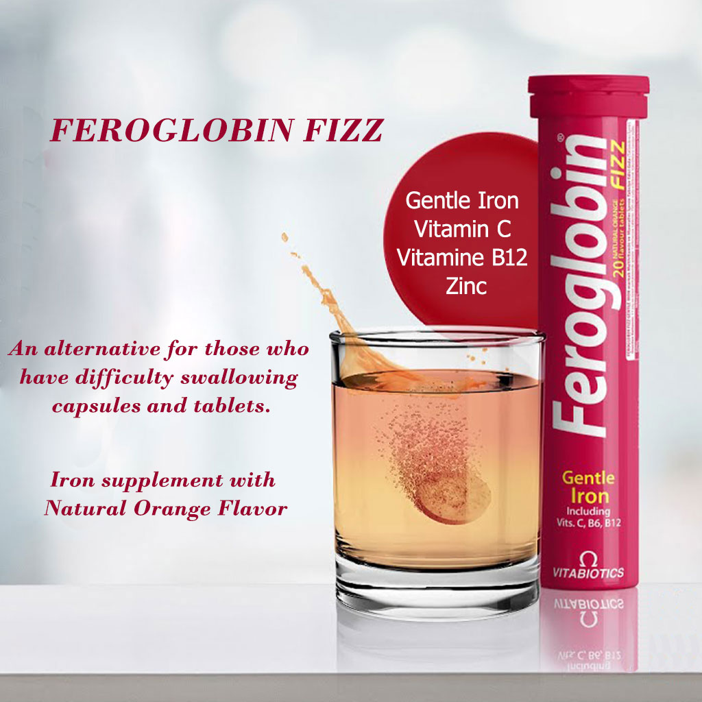 Vitabiotics Feroglobin Fizz Gentle Iron Effervescent Tablets For Energy Support, Pack of 20's - Easy Pharmacy LLC