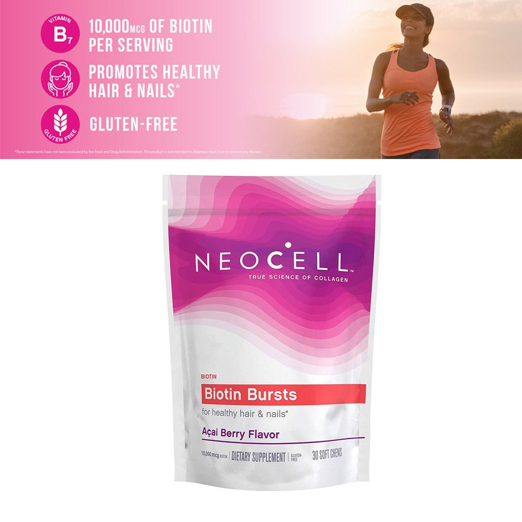 NeoCell Biotin Bursts 10,000 mcg Soft Chews For Healthy Hair And Nails, Pack of 30's - Easy Pharmacy LLC