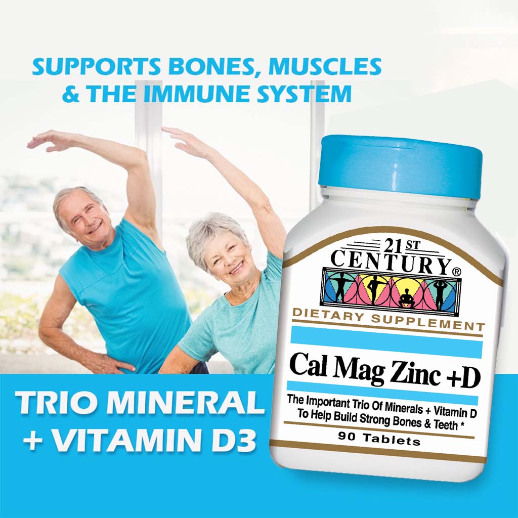 21st Century Calcium, Magnesium, Zinc & Vitamin D Tablets For Bones & Teeth, Pack of 90's - Easy Pharmacy LLC