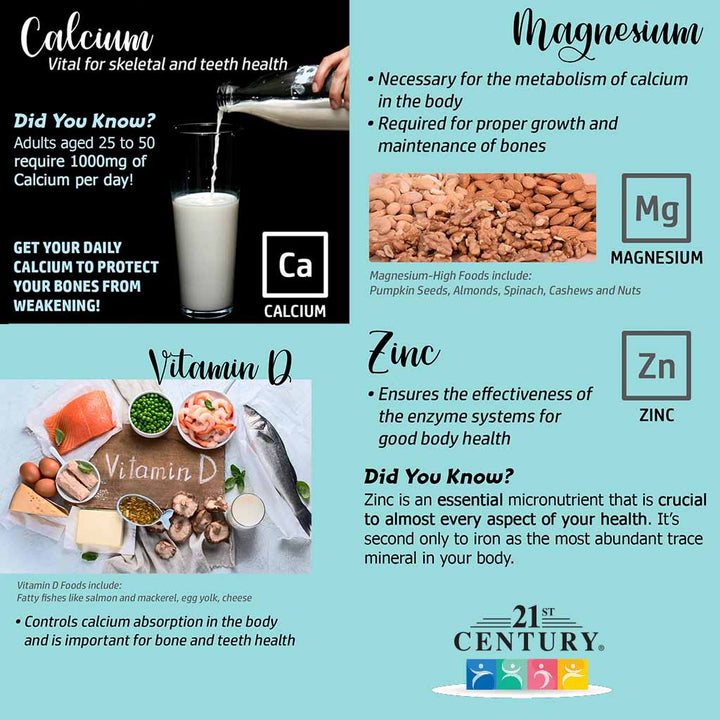 21st Century Calcium, Magnesium, Zinc & Vitamin D Tablets For Bones & Teeth, Pack of 90's - Easy Pharmacy LLC