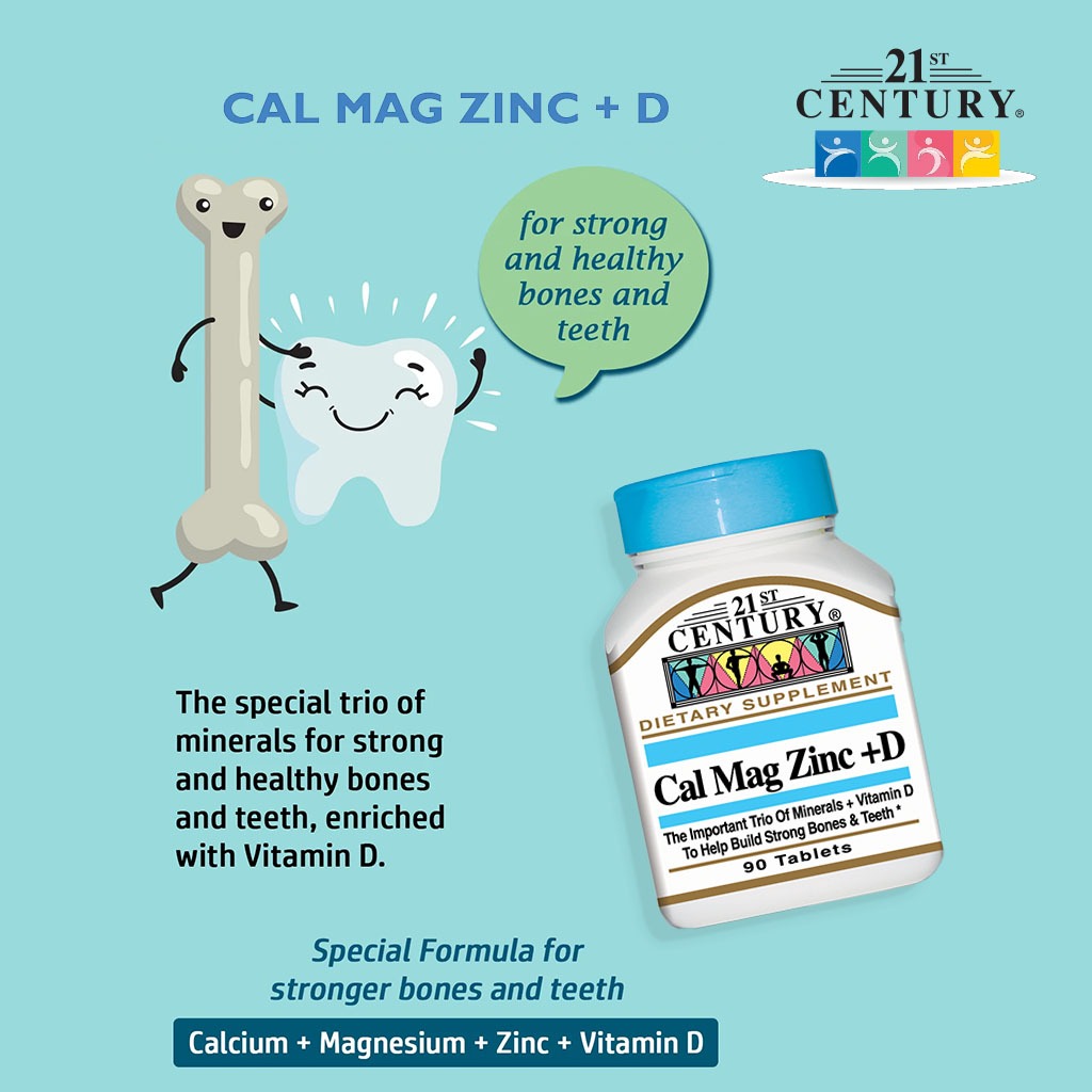 21st Century Calcium, Magnesium, Zinc & Vitamin D Tablets For Bones & Teeth, Pack of 90's - Easy Pharmacy LLC