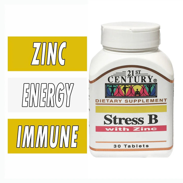 21st Century Stress B Multivitamin Tablets With Zinc For Energy & Immune Support, Pack of 30's - Easy Pharmacy LLC