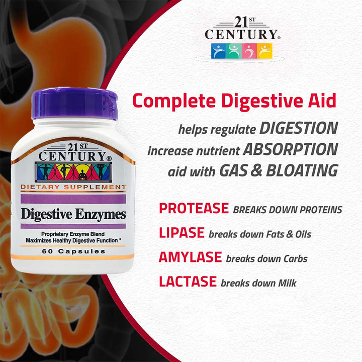 21st Century Digestive Enzymes Capsules For Healthy Digestive Function, Pack of 60's - Easy Pharmacy LLC
