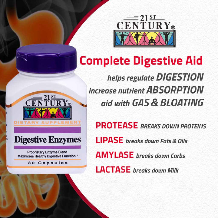 21st Century Digestive Enzymes Capsules For Healthy Digestive Function, Pack of 30's - Easy Pharmacy LLC