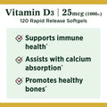 Nature's Bounty Vitamin D3 1000IU Softgels 120's