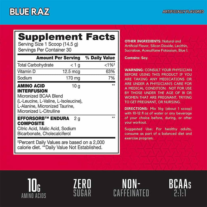 BSN AMINOx Powder With BCAAs For Endurance And Recovery, Blue Raz 435g - Easy Pharmacy LLC
