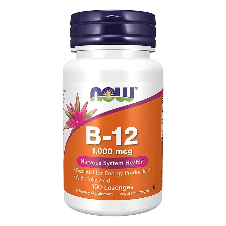 Now B-12 1000 mcg Lozenges With Folic Acid For Energy Production & Healthy Nervous System, Pack of 100's