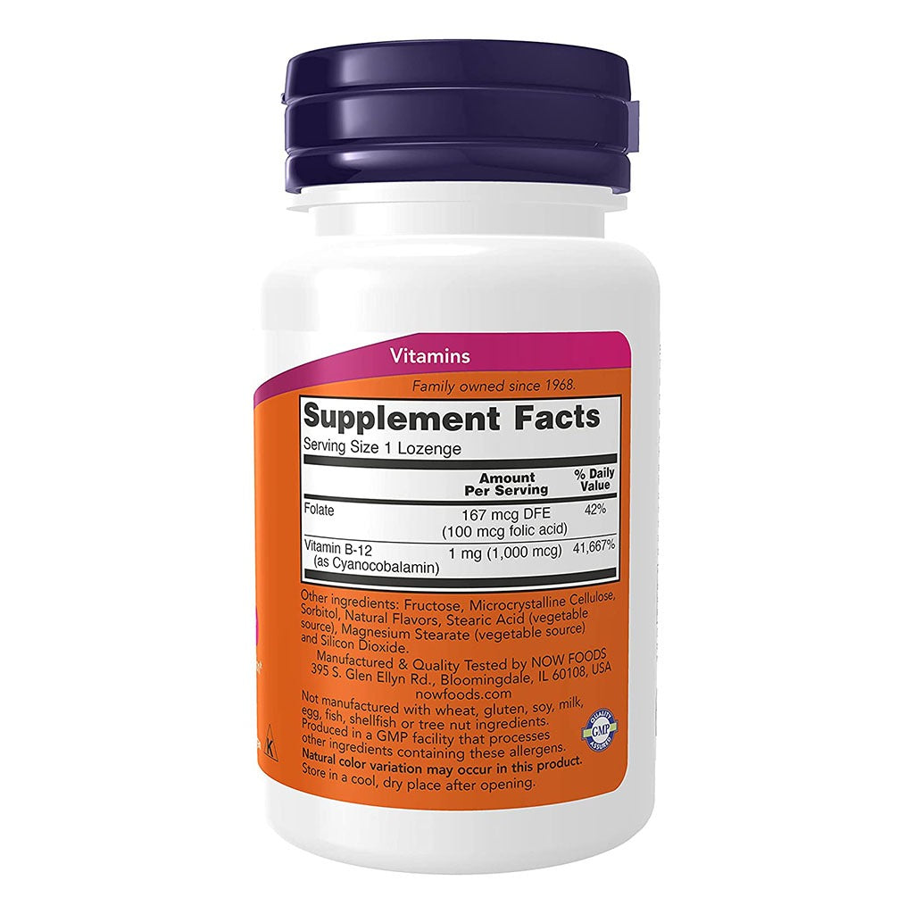 Now B-12 1000 mcg Lozenges With Folic Acid For Energy Production & Healthy Nervous System, Pack of 100's - Easy Pharmacy LLC