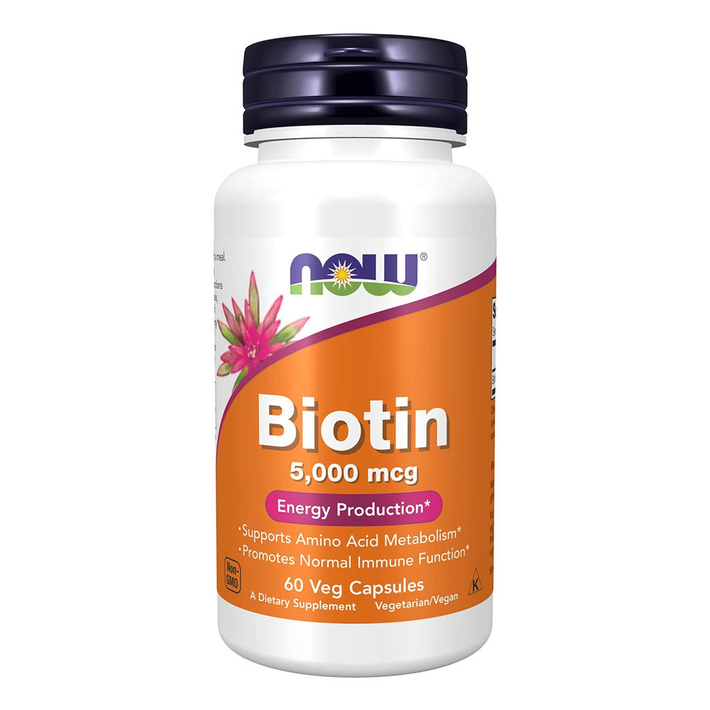 Now Biotin 5000 mcg Vegetarian Capsules For Energy Production, Pack of 60's - Easy Pharmacy LLC