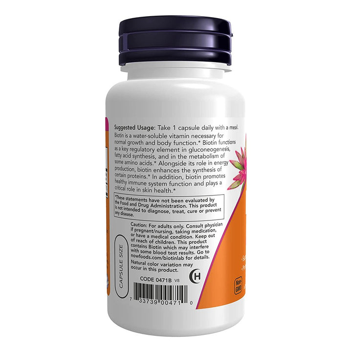 Now Biotin 5000 mcg Vegetarian Capsules For Energy Production, Pack of 60's - Easy Pharmacy LLC