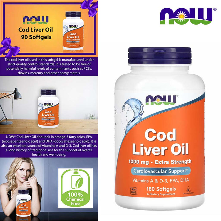 Now Extra Strength 1000mg Cod Liver Oil Softgels, Pack of 90's - Easy Pharmacy LLC