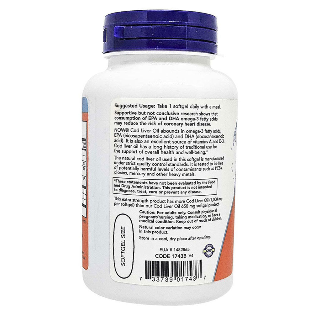 Now Extra Strength 1000mg Cod Liver Oil Softgels, Pack of 90's - Easy Pharmacy LLC