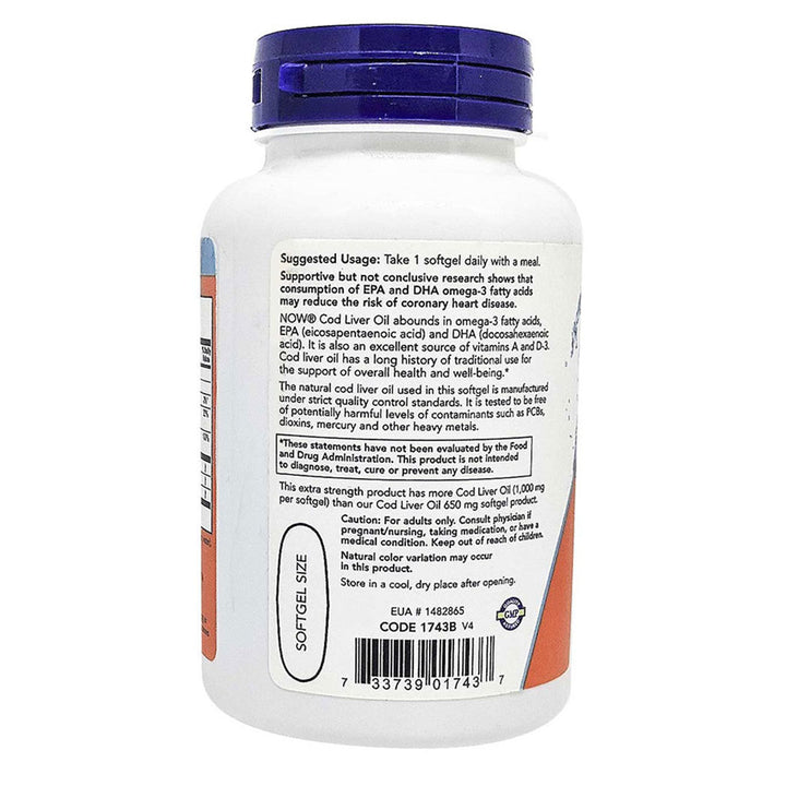 Now Extra Strength 1000mg Cod Liver Oil Softgels, Pack of 90's - Easy Pharmacy LLC