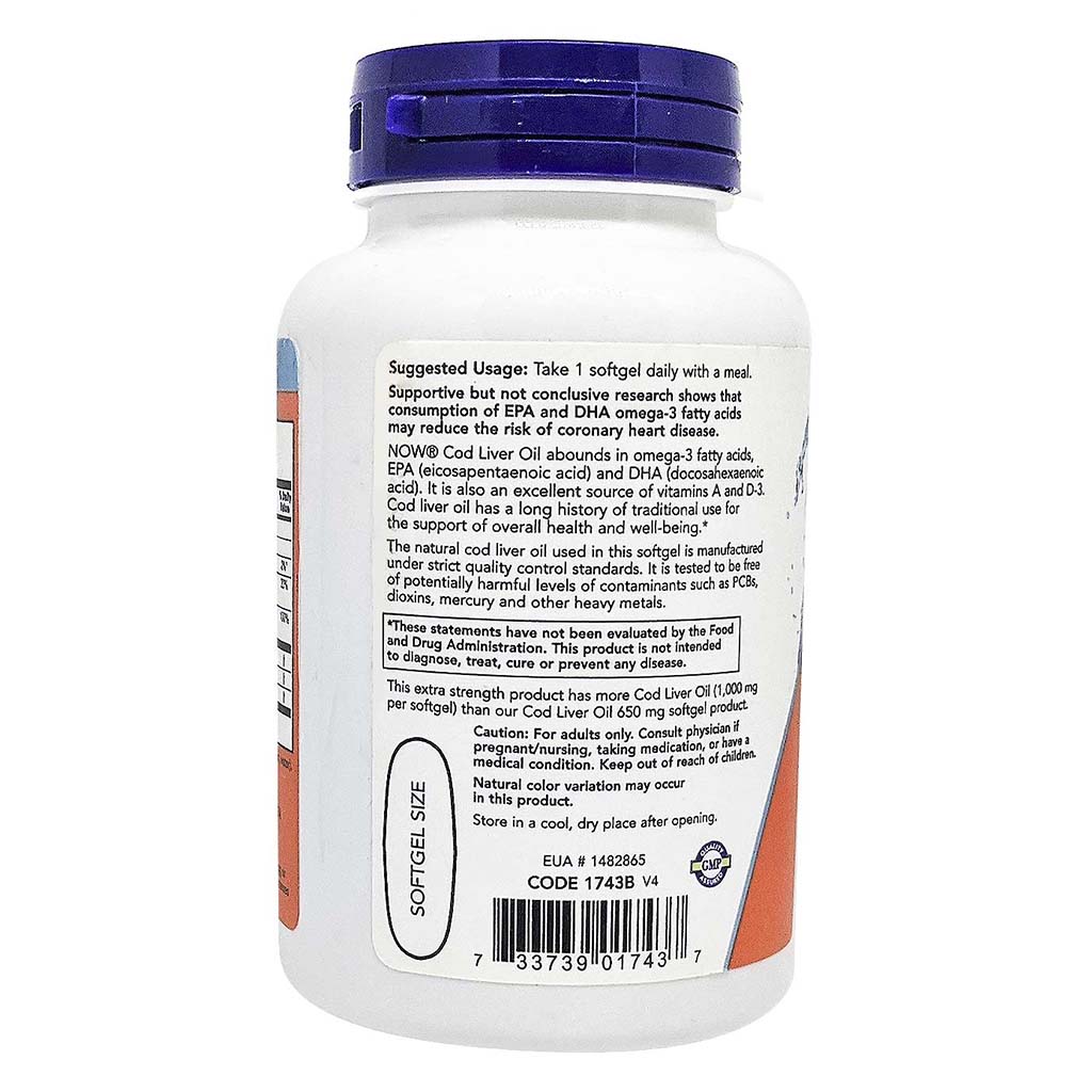 Now Extra Strength 1000mg Cod Liver Oil Softgels, Pack of 90's - Easy Pharmacy LLC