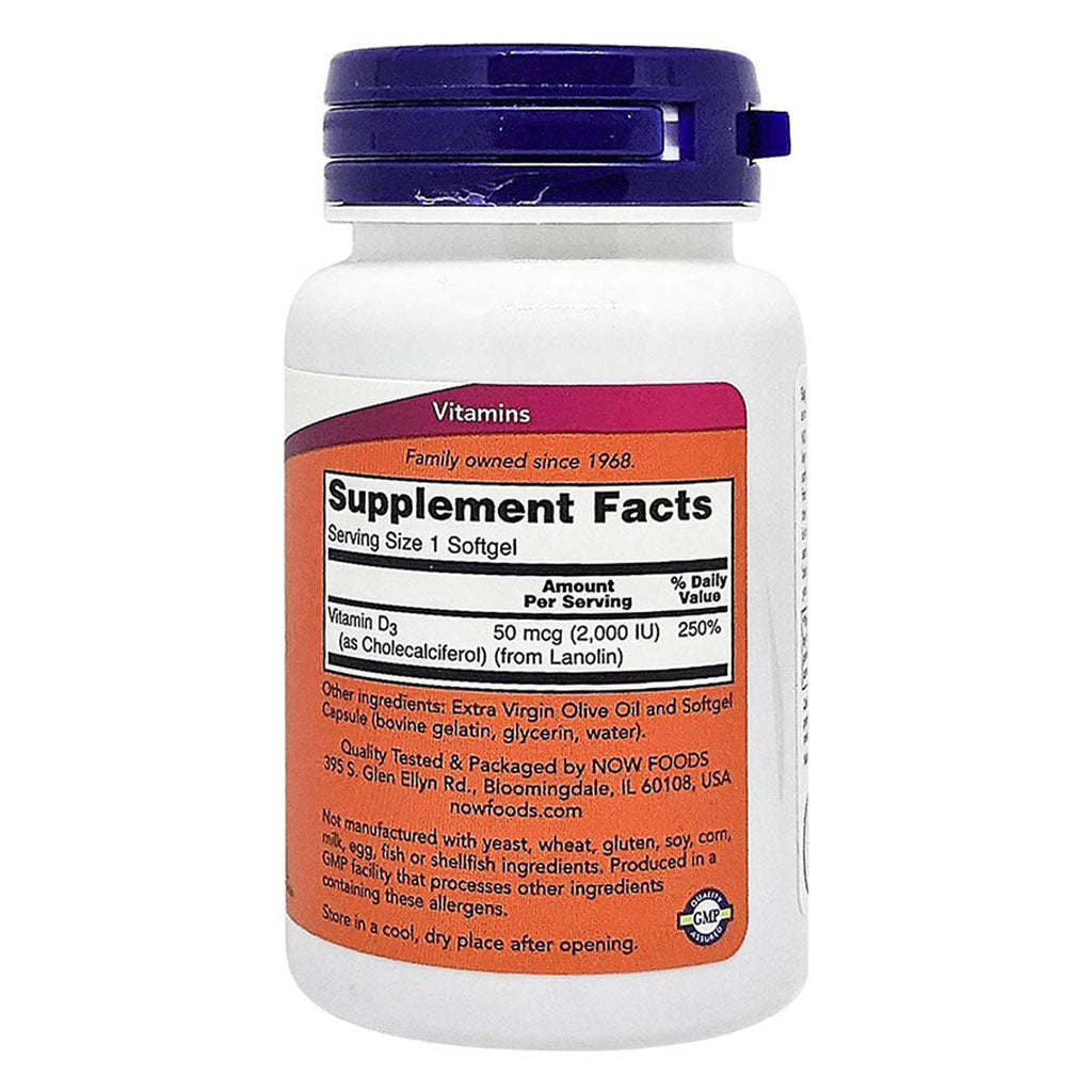 Now High Potency Vitamin D3 2000IU Softgels For Strong Bones & Immune Support, Pack of 120's - Easy Pharmacy LLC