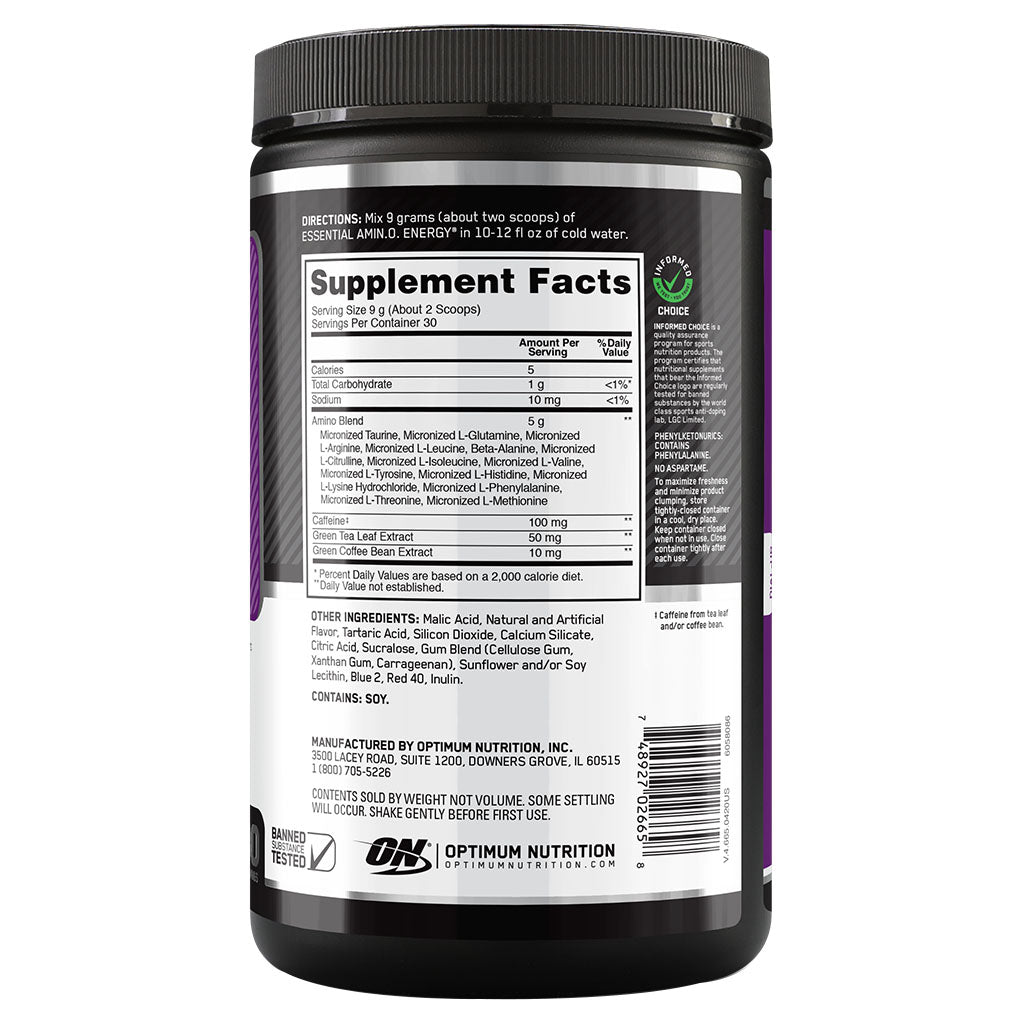 Optimum Nutrition Essential Amino Energy COptimum Nutritioncord Grape 270g 30 Servings - Easy Pharmacy LLC