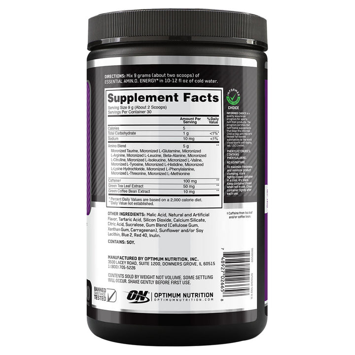 Optimum Nutrition Essential Amino Energy COptimum Nutritioncord Grape 270g 30 Servings - Easy Pharmacy LLC