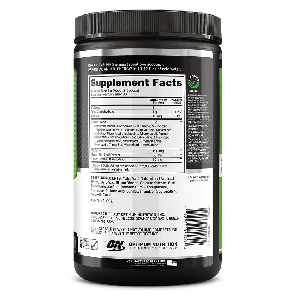 Optimum Nutrition Amino Energy For Energy & Muscle Recovery - Green Apple, 270g - 30 Servings - Easy Pharmacy LLC