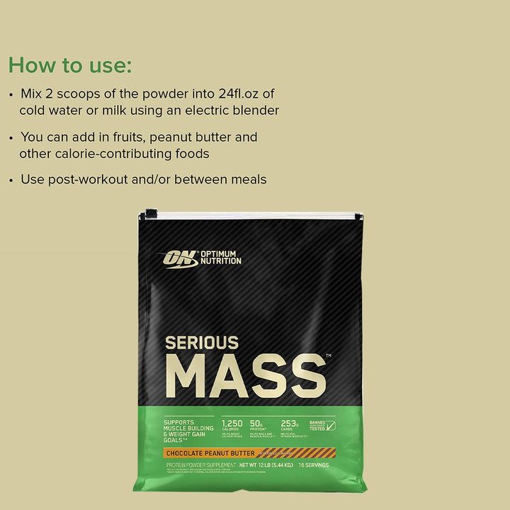 Optimum Nutrition Serious Mass Protein Powder Chocolate Peanut Butter 12lb - Easy Pharmacy LLC