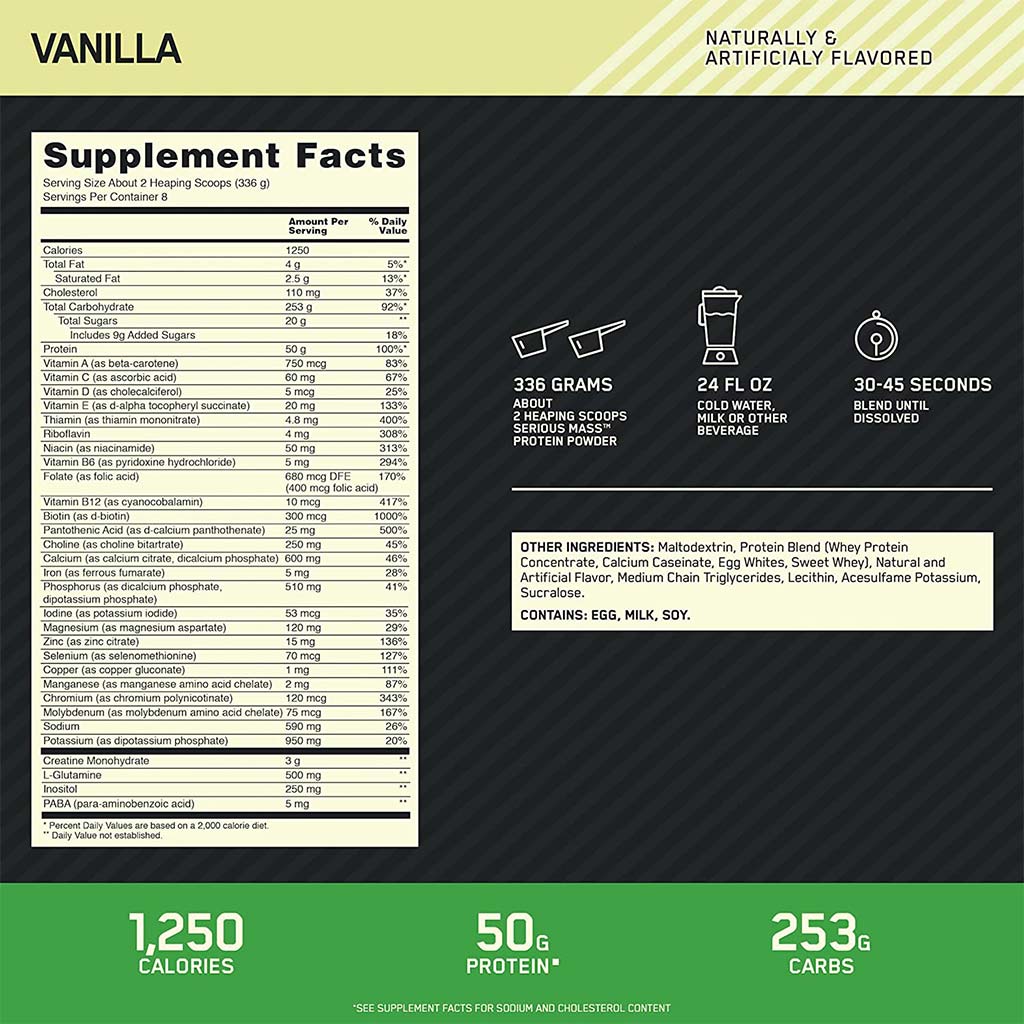 Optimum Nutrition Serious Mass Vanilla Flavor Protein Powder 6lb - Easy Pharmacy LLC