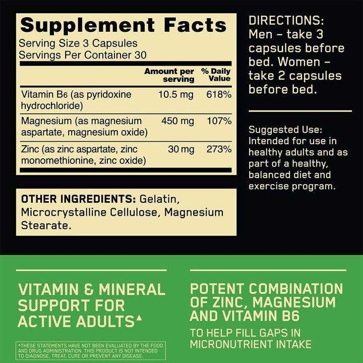 Optimum nutrition ZMA Capsules, Pack of 90's - Easy Pharmacy LLC