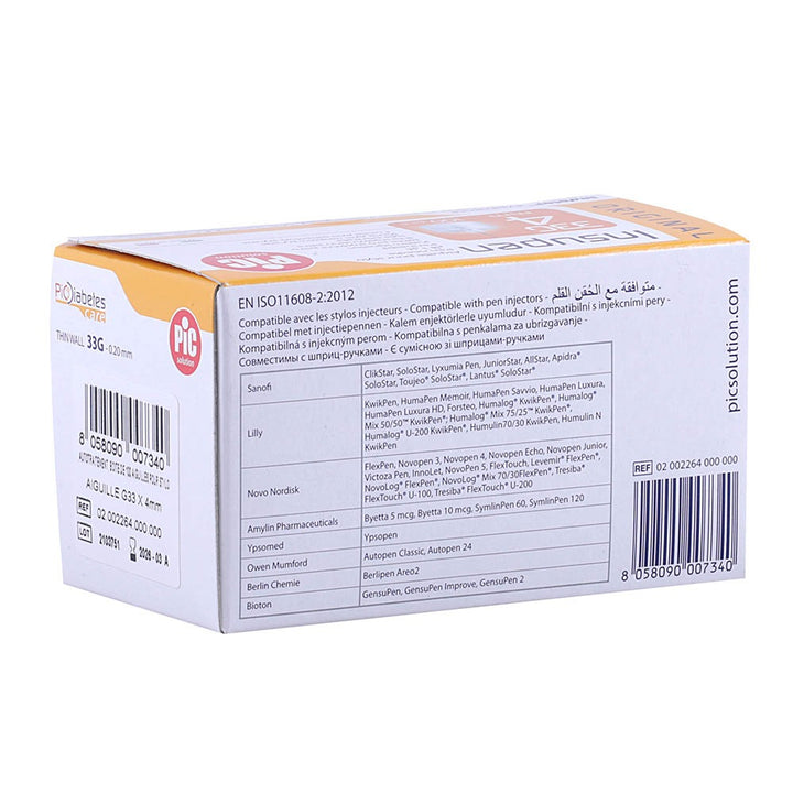 Pic Solution Insupen 4 mm Insulin Pen Needle 33G 100's - Easy Pharmacy LLC