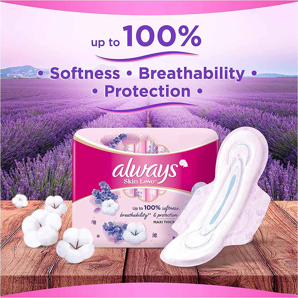 Always Skin Love Maxi Thick & Large Sanitary Pads With Lavender Freshness, Pack of 24's - Easy Pharmacy LLC