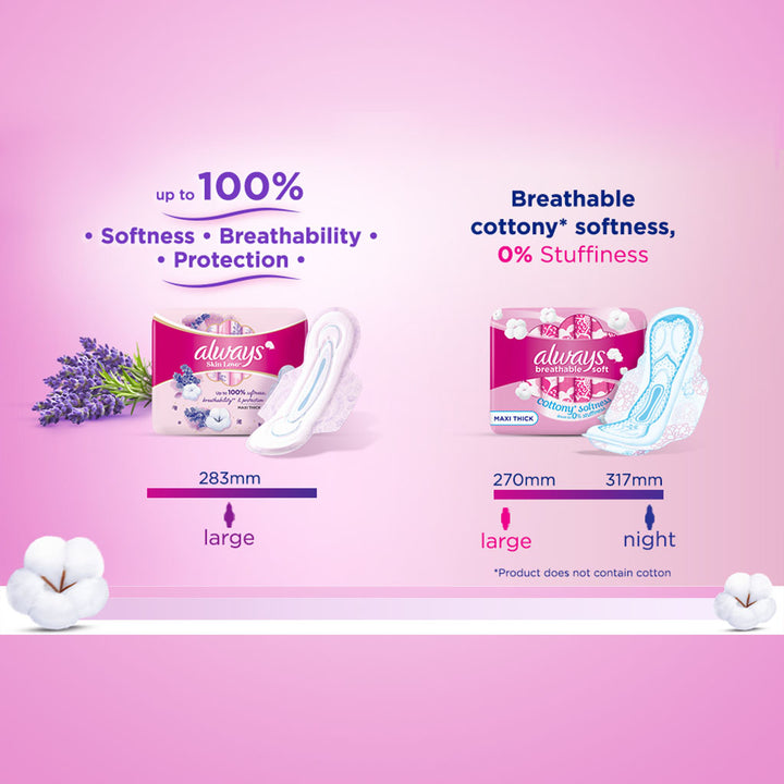 Always Skin Love Maxi Thick & Large Sanitary Pads With Lavender Freshness, Pack of 24's - Easy Pharmacy LLC