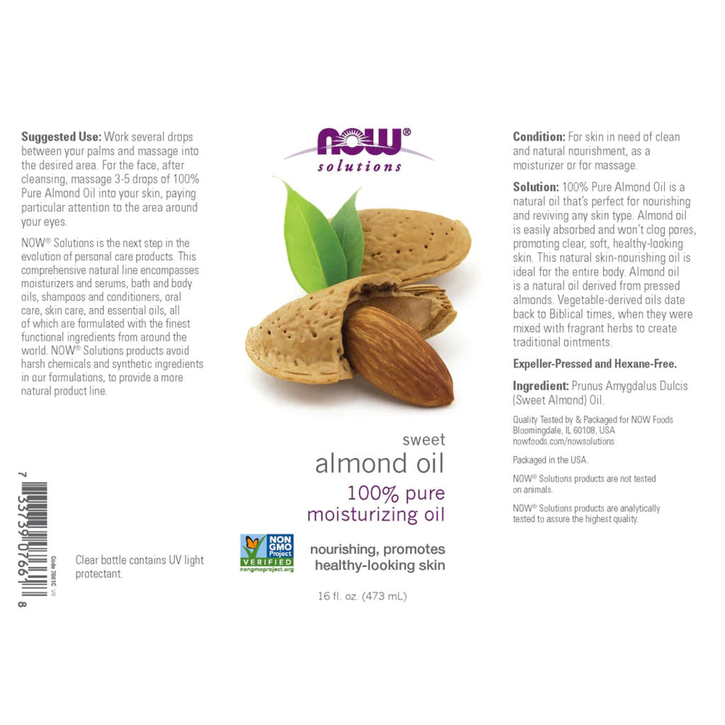 Now Solutions 100% Pure Sweet Almond Moisturizing Oil 473ml - Easy Pharmacy LLC