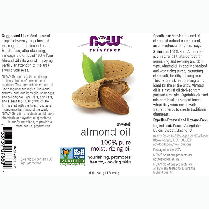 Now Solutions 100% Pure Sweet Almond Moisturizing Oil 118ml - Easy Pharmacy LLC