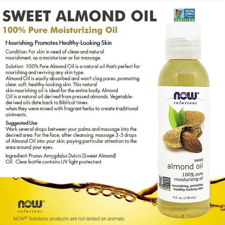 Now Solutions 100% Pure Sweet Almond Moisturizing Oil 118ml - Easy Pharmacy LLC