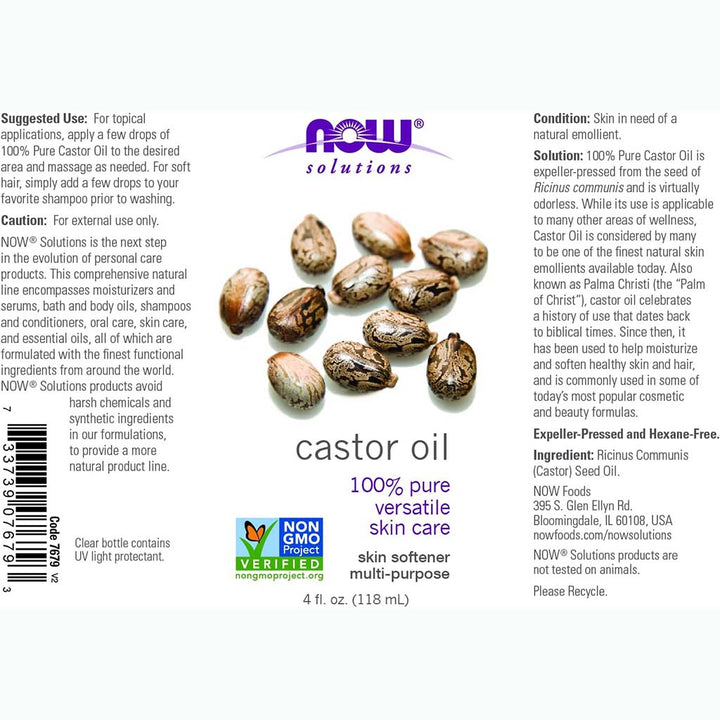 Now Solutions Castor Oil 100% Pure Skin Softener 118ml - Easy Pharmacy LLC
