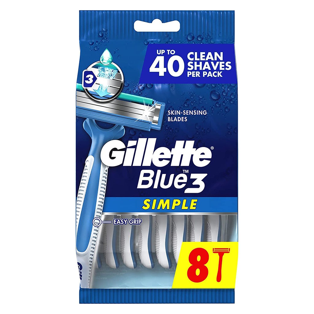 Gillette Blue Simple 3 Men's Disposable Razor, Pack of 8’s - Easy Pharmacy LLC