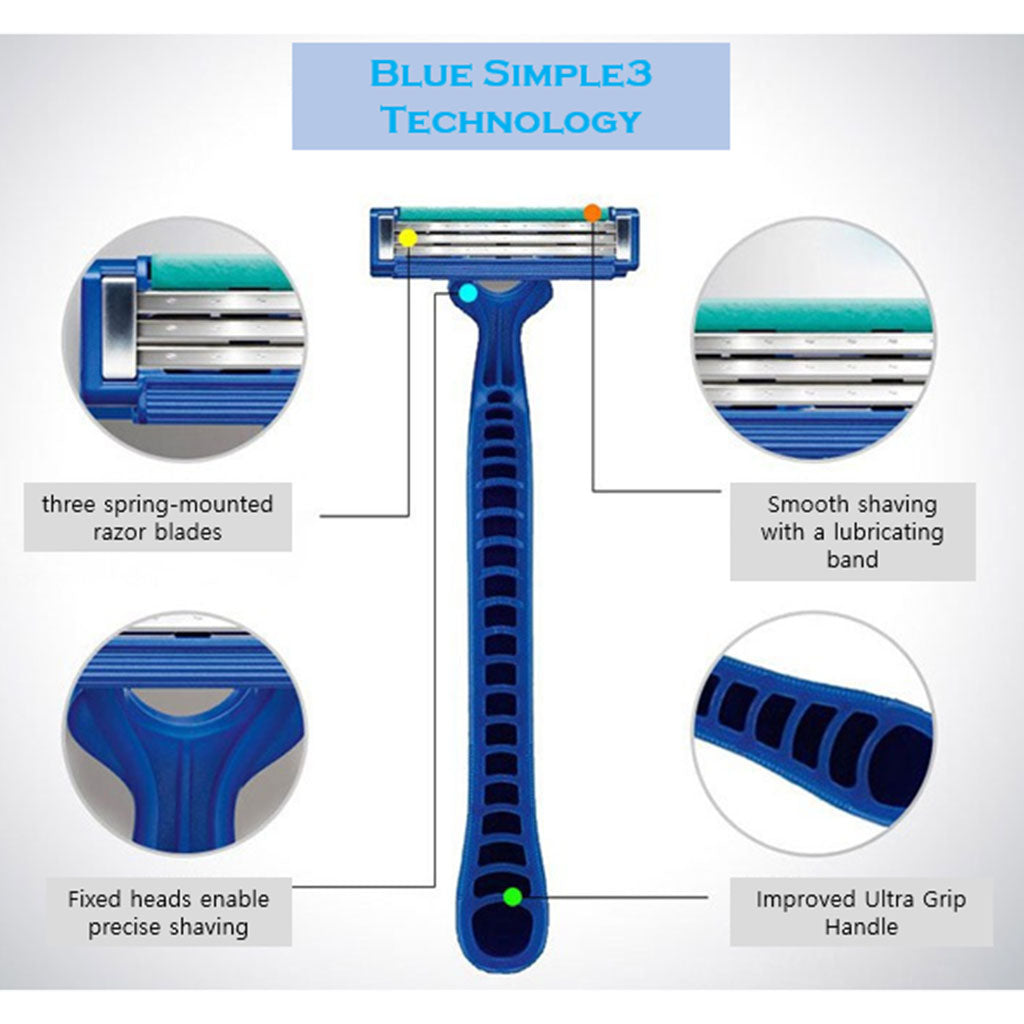 Gillette Blue Simple 3 Men's Disposable Razor, Pack of 8’s - Easy Pharmacy LLC