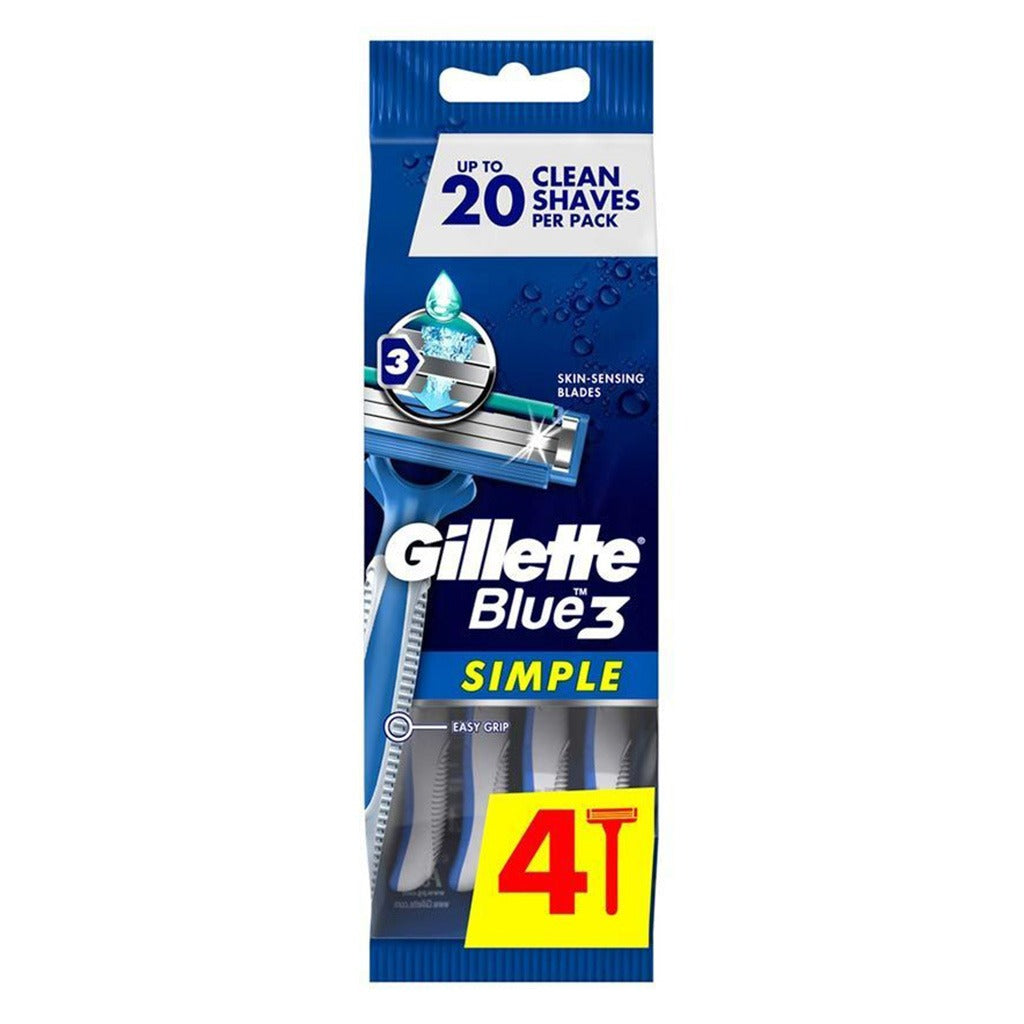 Gillette Blue Simple 3 Men's Disposable Razor, Pack of 4's - Easy Pharmacy LLC