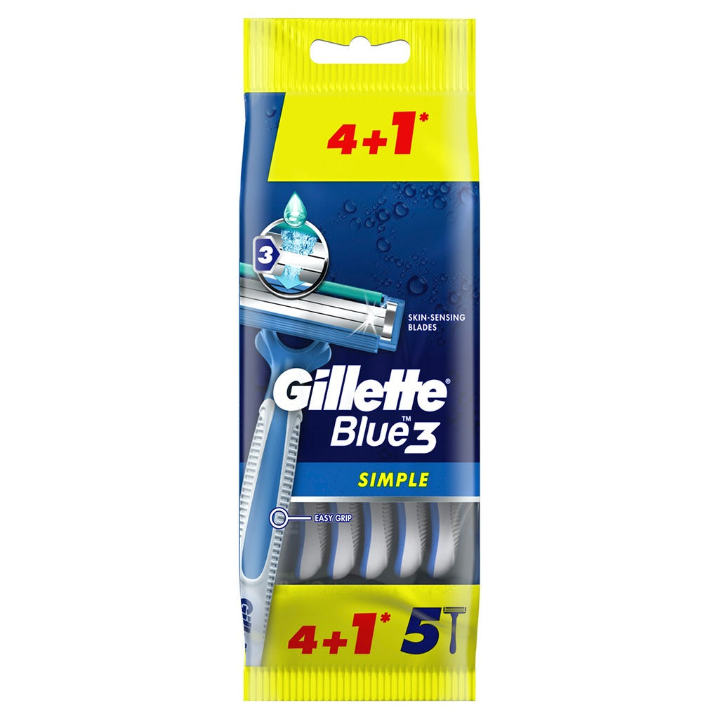 Gillette Blue Simple 3 Men's Disposable Razor, Pack of 5's - Easy Pharmacy LLC