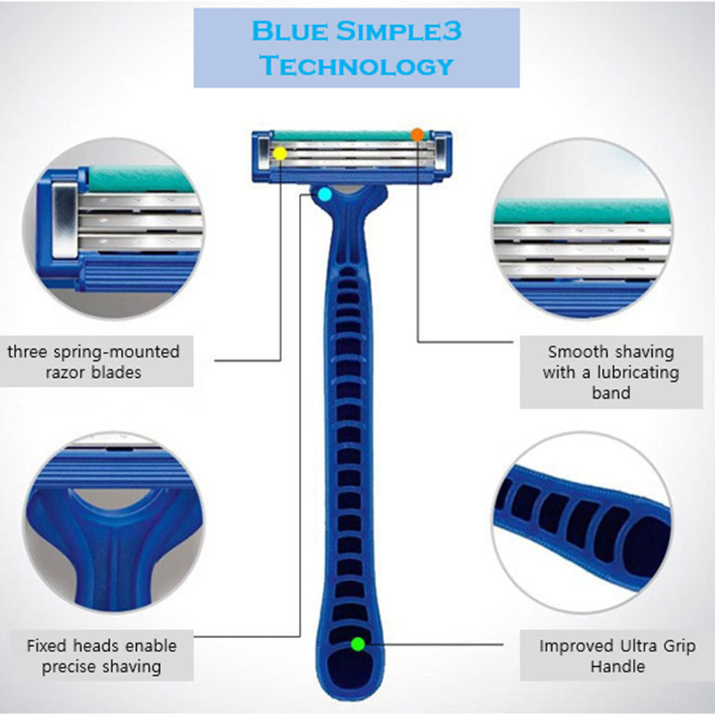 Gillette Blue Simple 3 Men's Disposable Razor, Pack of 5's - Easy Pharmacy LLC