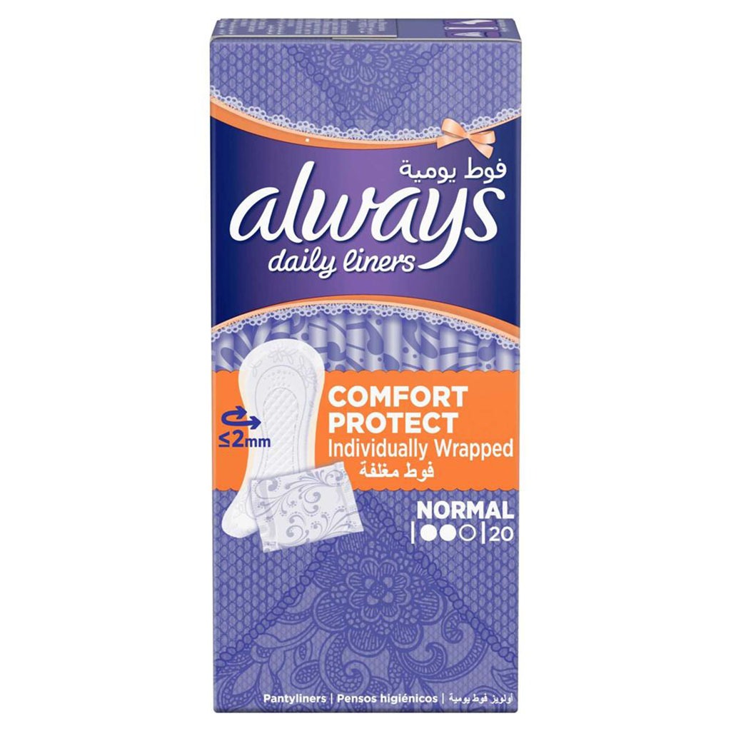Always Daily Liners Comfort Protect Individually Wrapped, Normal Pantyliners, Pack of 20's - Easy Pharmacy LLC