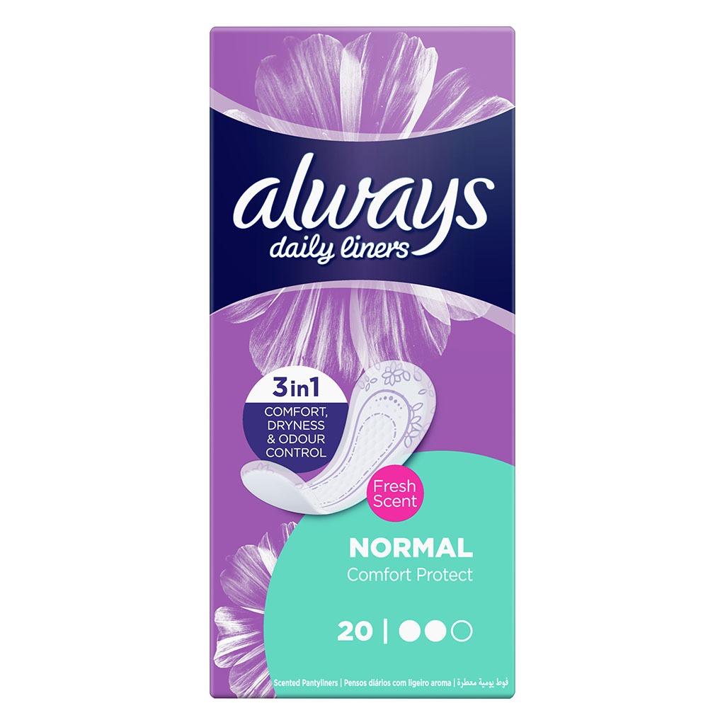 Always Daily Liners Comfort Protect With Fresh Scent, Normal Pantyliners, Pack of 20's - Easy Pharmacy LLC