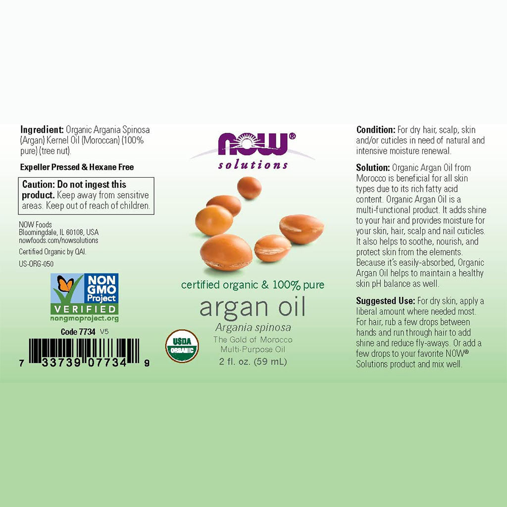 Now Solutions 100% Pure Organic Argan Oil For Dry Skin, Scalp & Hair 59ml - Easy Pharmacy LLC