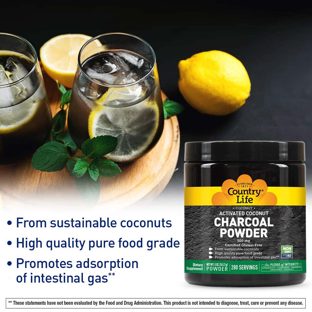Country Life Natural 500 mg Activated Coconut Charcoal Gluten-Free Powder, Pack of 280 Servings - Easy Pharmacy LLC