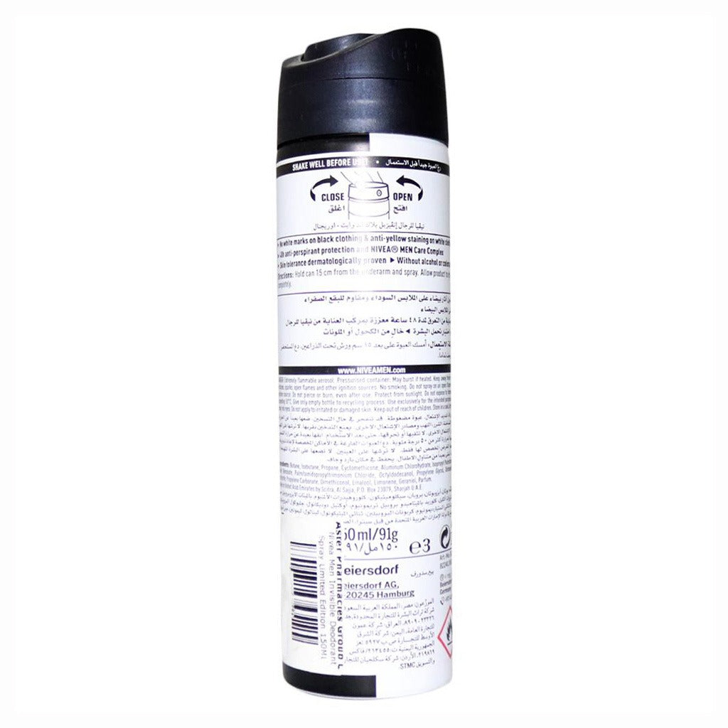 Nivea Men Invisible Deodorant Spray Limited Edition 150 mL - Easy Pharmacy LLC