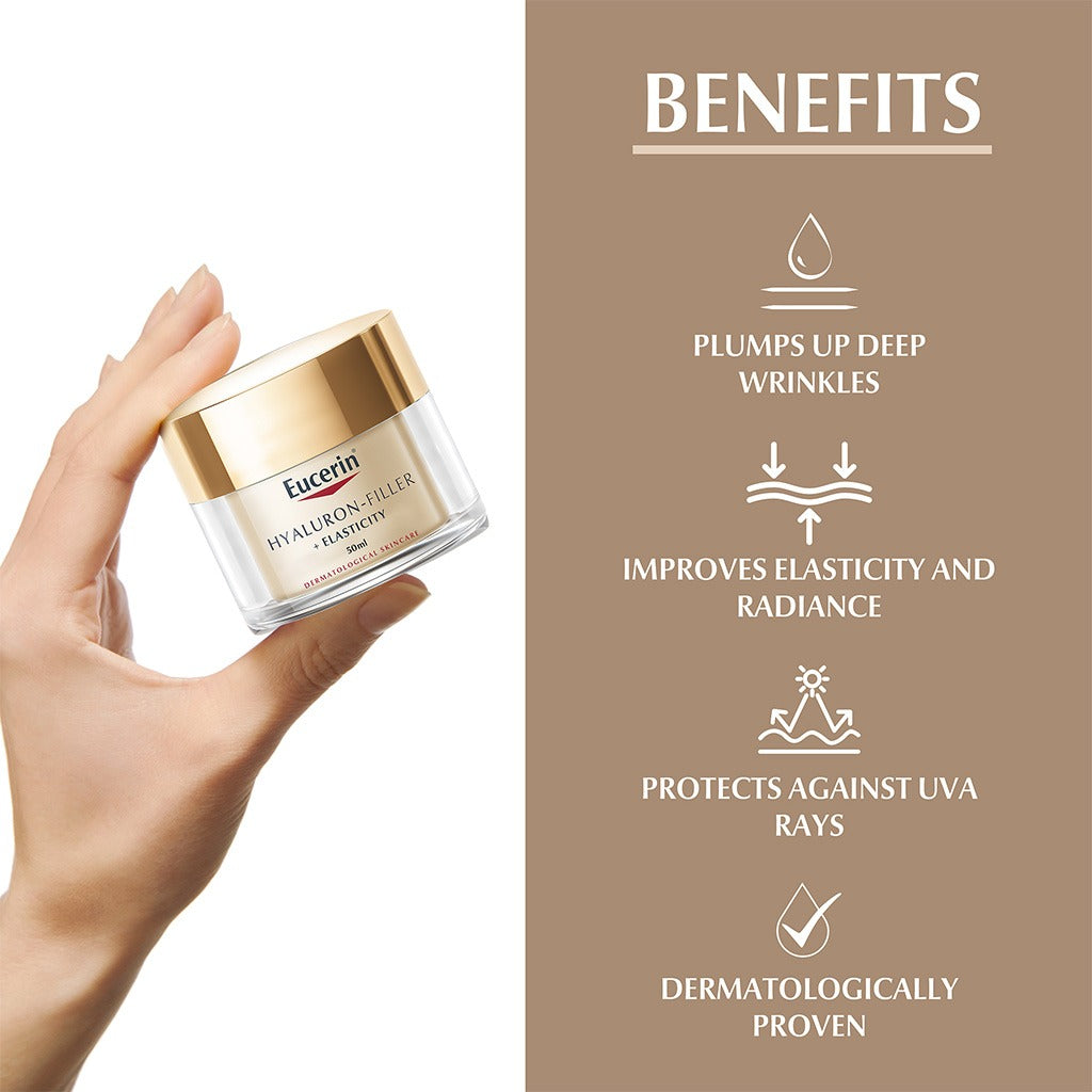 Eucerin Hyaluron-Filler + Elasticity Anti-Wrinkle Day Cream With SPF 15 50ml - Easy Pharmacy LLC