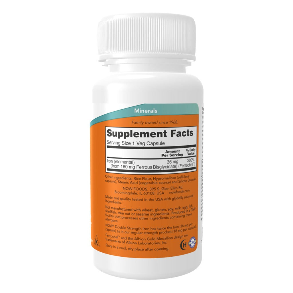 Now Double Strength Iron 36mg Non-Constipating Veg Capsules For Healthy Blood Count, Pack of 30's - Easy Pharmacy LLC