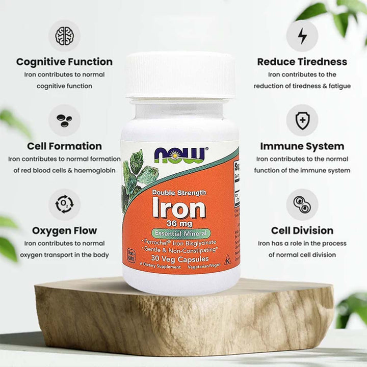Now Double Strength Iron 36mg Non-Constipating Veg Capsules For Healthy Blood Count, Pack of 30's - Easy Pharmacy LLC